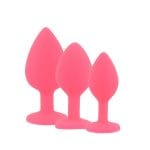Toosh Silicone Butt Plug Pink Set of 3 Clear Stone - Image 3
