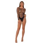 Lace by LJ Seamless Lace Long Sleeved Bodysuit Black - Image 3