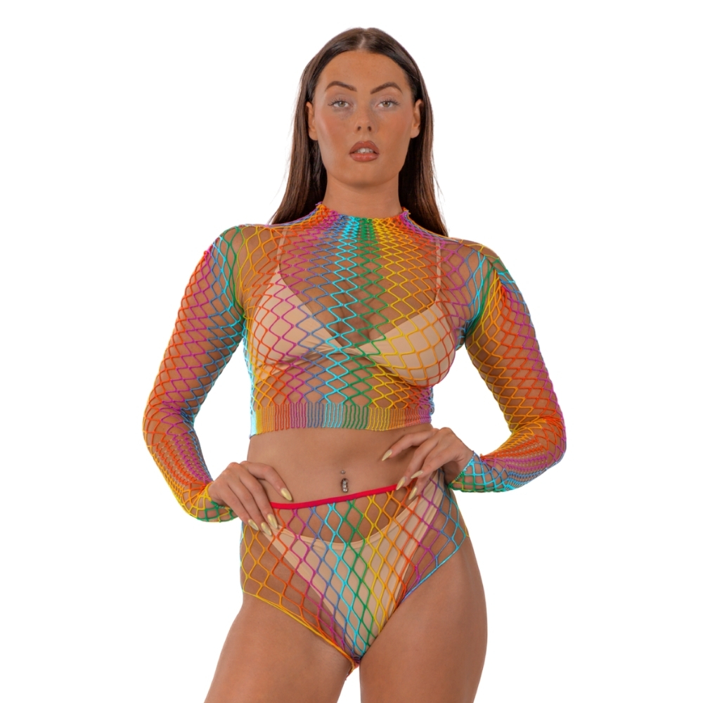 n12936-lace-by-lj-rainbow-fence-net-crop-top-and-bottoms Lace by LJ Rainbow Fence Net Crop Top and Bottoms - Image 1