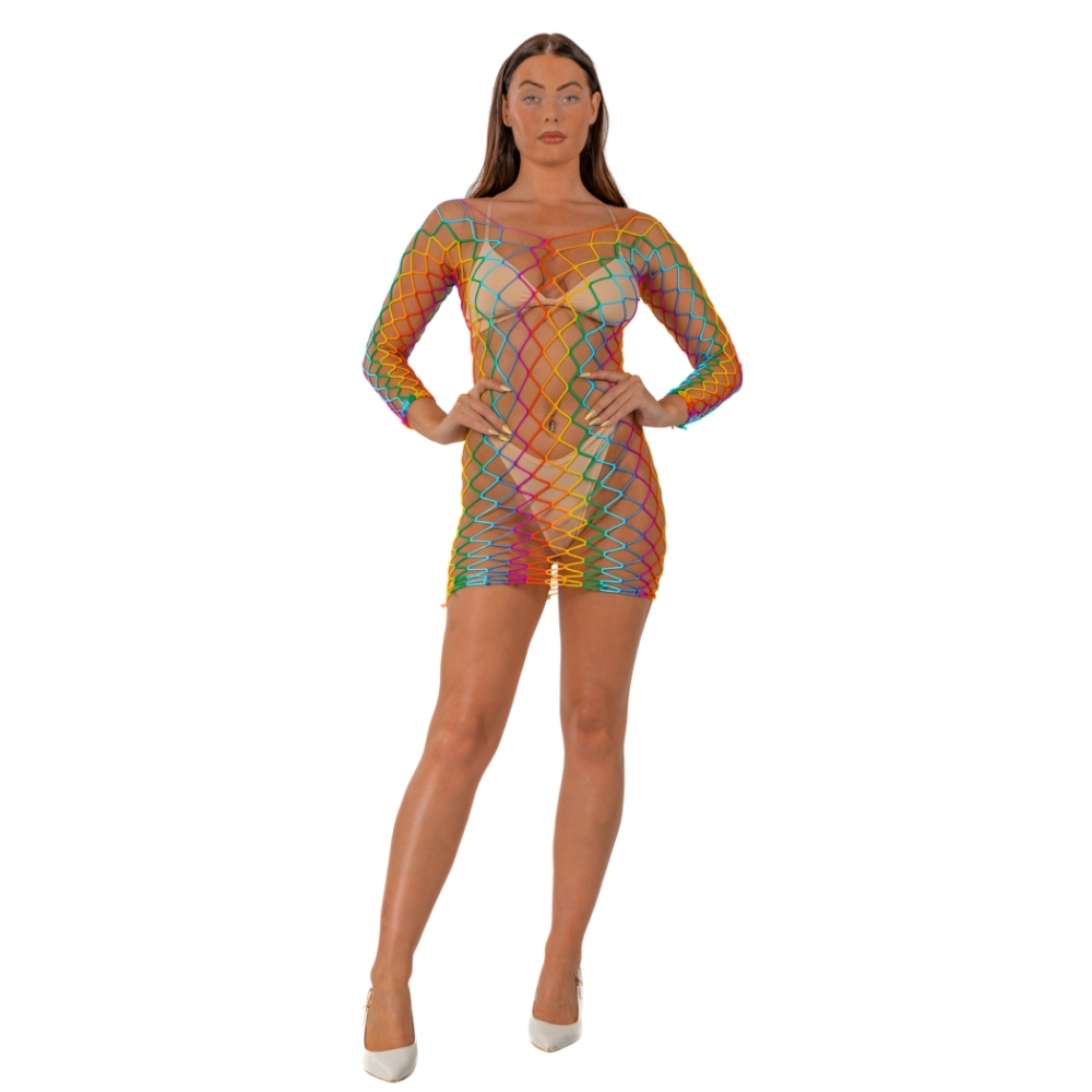 n12937-lace-by-lj-long-sleeved-mini-dress-1-2 Lace by LJ Rainbow Long Sleeved Mini Dress - Image 1