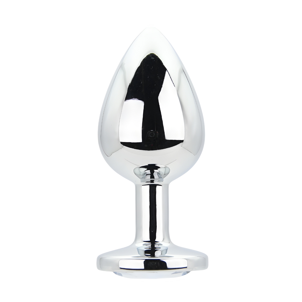 n12816-toosh-silver-metal-butt-plug-large-clear-stone Toosh Silver Metal Butt Plug Large Clear Stone - Image 1