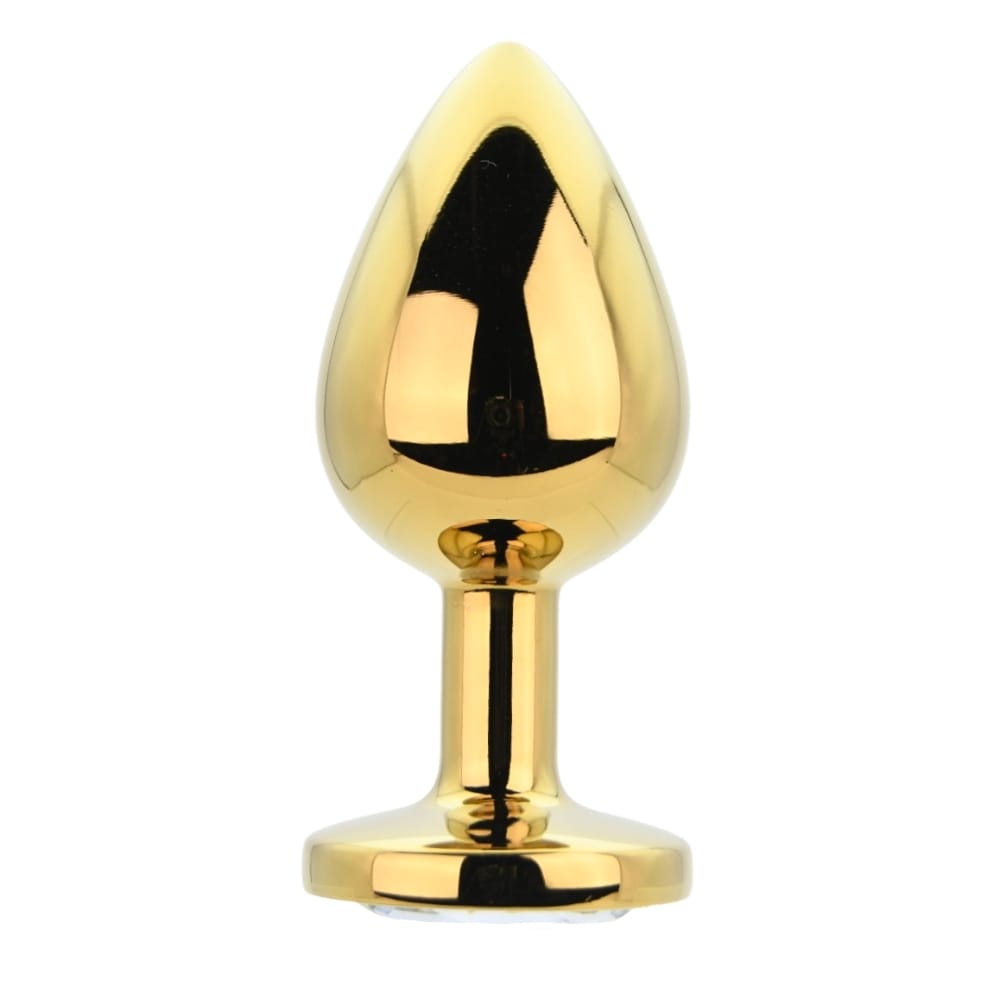 n12819-toosh-gold-metal-butt-plug-large-clear-stone Toosh Gold Metal Butt Plug Large Clear Stone - Image 1