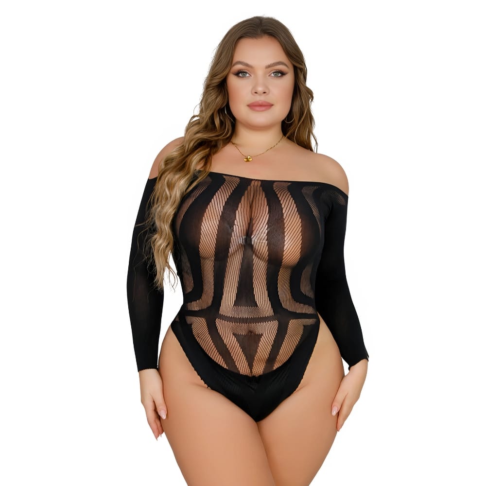 n12899-lace-by-loving-joy-plus-size-long-sleeve-bodysuit Lace by LJ Plus Size Long Sleeved Cut Out Back Bodysuit - Image 1