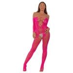 Lace by LJ Lace Up Front Crotchless Bodystocking Fuchsia - Image 3
