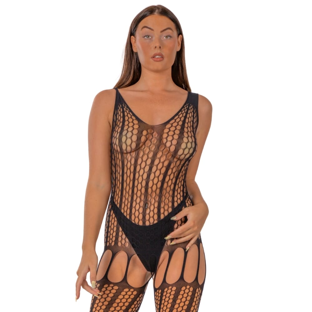 n12924-lace-by-lj-crochet-bodystocking-with-lace-up-back-black-1 Lace by LJ Crochet Bodystocking with Lace Up Back Black - Image 1