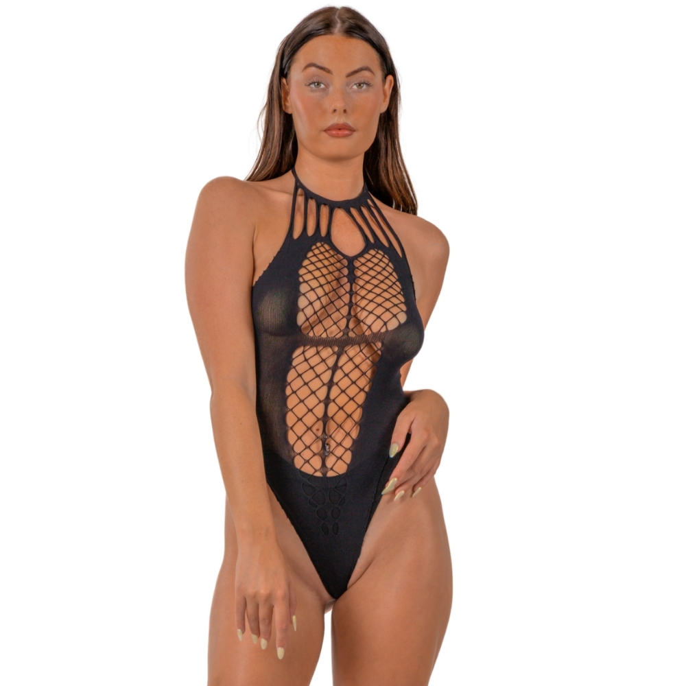 n12925-lace-by-lj-strappy-halter-teddy-1 Lace by LJ Strappy Halter Teddy Black - Image 1