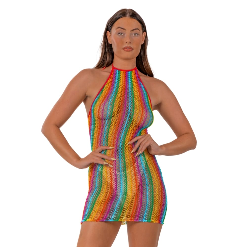 n12939-lace-by-lj-rainbow-halter-neck-dress Lace by LJ Rainbow Halter Neck Dress - Image 1