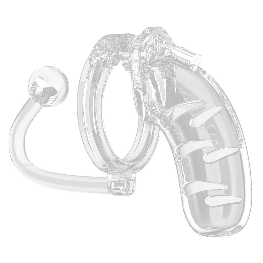 MCG011TRAx1.jpg Man Cage 11 Male 4.5 Inch Clear Chastity Cage With Anal Plug - Image 1