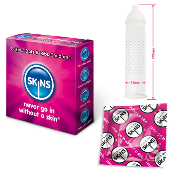 SKDR4x1.jpg Skins Condoms Dots And Ribs 4 Pack - Image 1